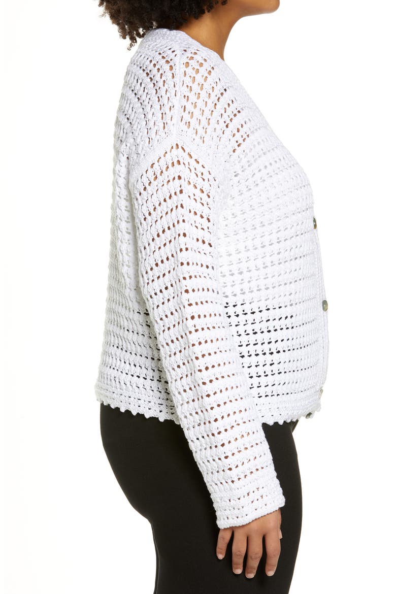 Crochet Cotton Cardigan, Alternate, color, OPTIC WHITE