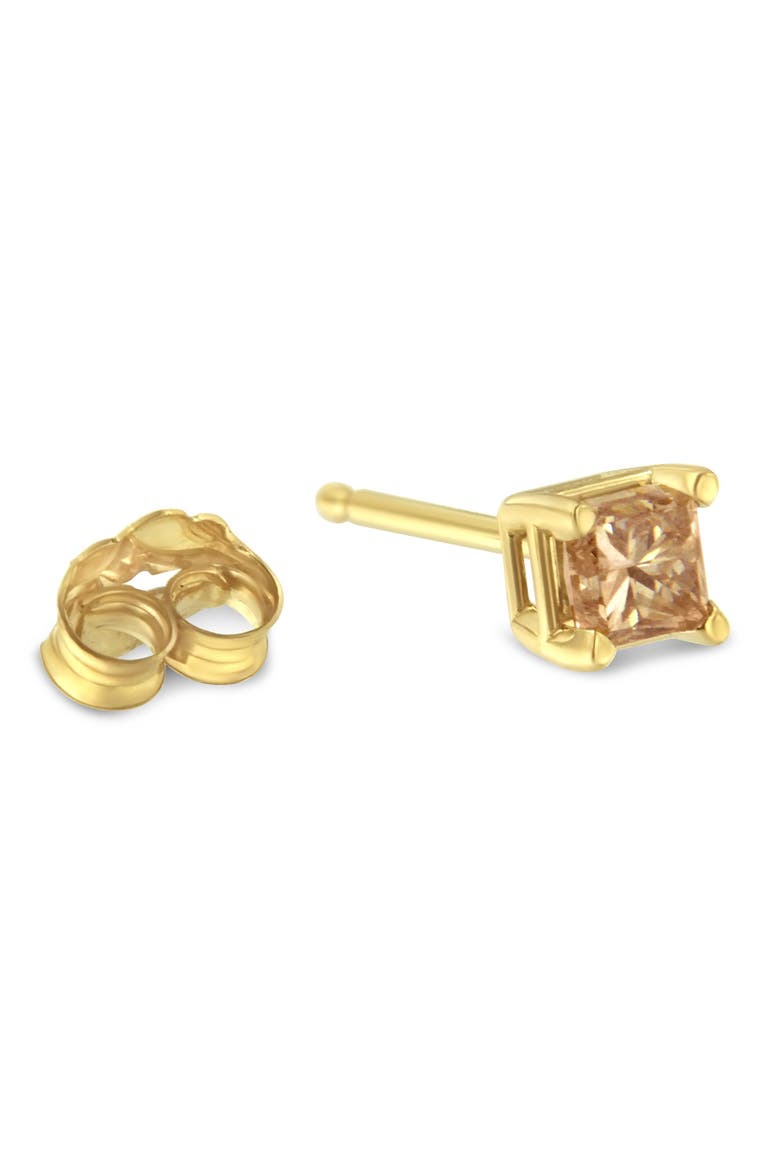 IGI Certified 3/8 Cttw Princess Diamond Solitaire Stud Earrings in 14K Yellow Gold, Alternate, color, Yellow
