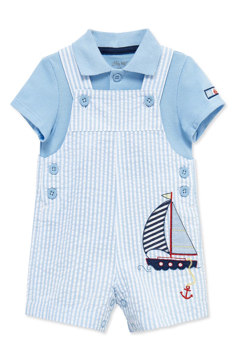 Little Me Sailboat Polo & Stripe Overalls Set, Alternate, color, 