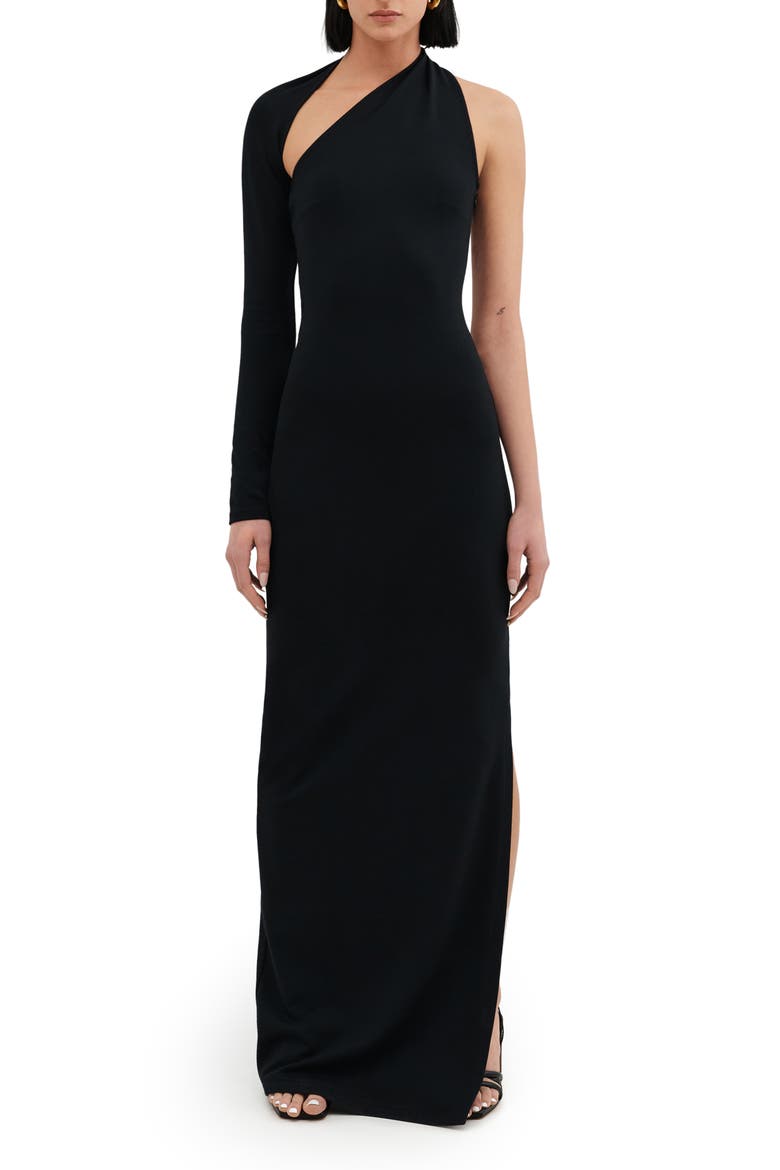 Milan One Shoulder Gown, Main, color, BLACK