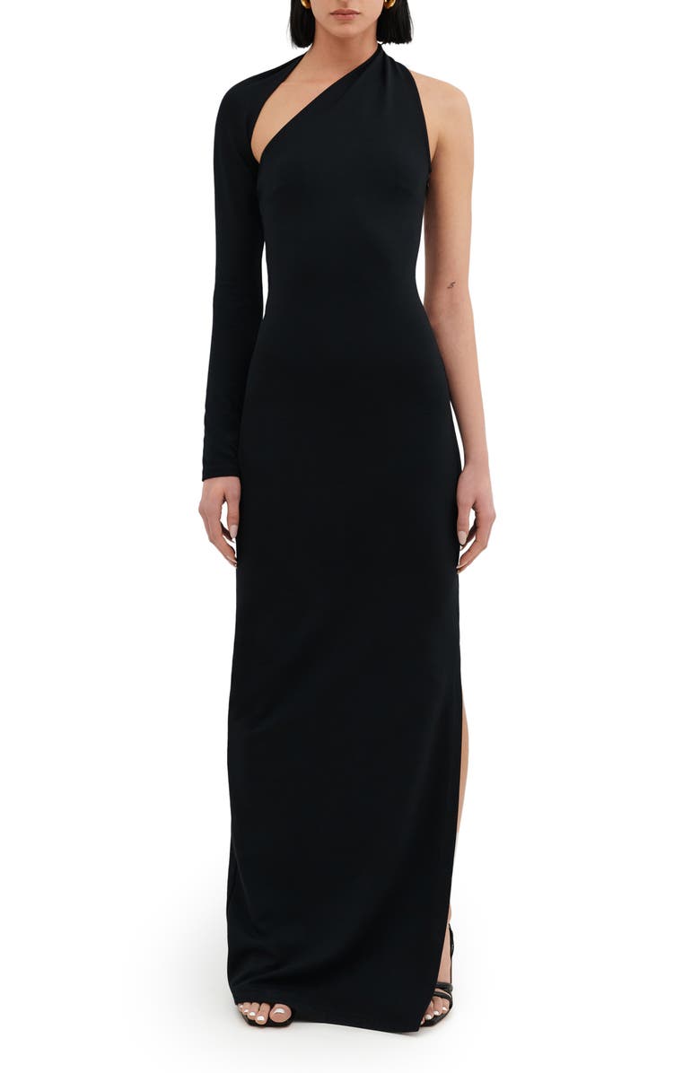 Two Lines by Marcella Milan One Shoulder Gown, Main, color, Black
