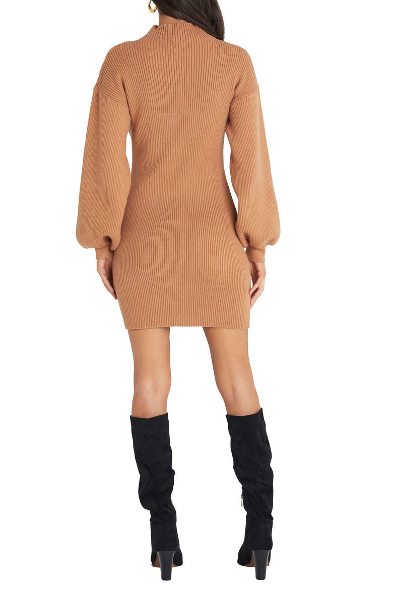 Funnel Neck Ribbed Sweater Dress, Alternate, color, SOFT CAMEL