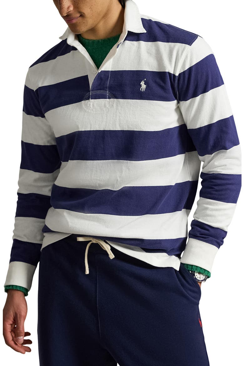 Stripe Long Sleeve Rugby Shirt, Main, color, CREAM MULTI