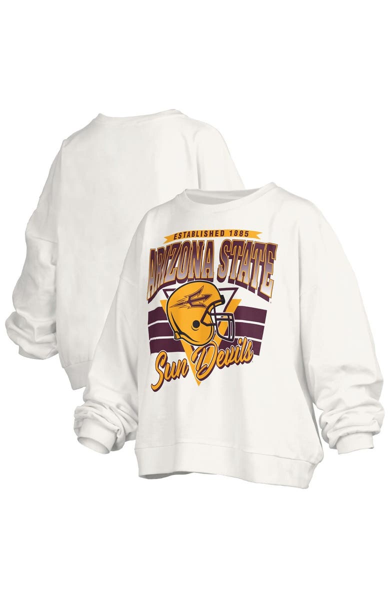 PRESSBOX Women's Pressbox White Arizona State Sun Devils Oversized Janice Retro Waist-Length Pullover Sweatshirt, Main, color, White