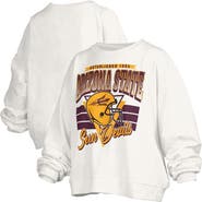PRESSBOX Women's Pressbox White Arizona State Sun Devils Oversized Janice Retro Waist-Length Pullover Sweatshirt