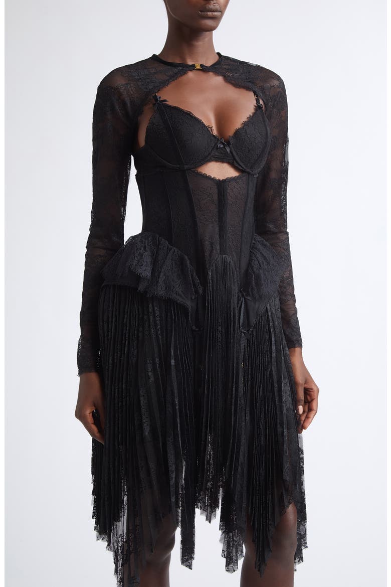 Valiant Lace Lingerie Minidress, Alternate, color, BLACK