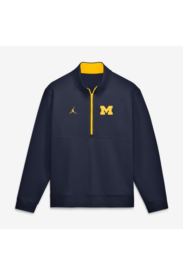 Men's Jordan Brand Navy Michigan Wolverines Primetime Club Fleece Half-Zip Pullover, Main, color, Navy