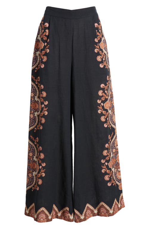 Cleobella Martin Medallion Print Cotton & Linen Wide Leg Pants In Dark Lagos