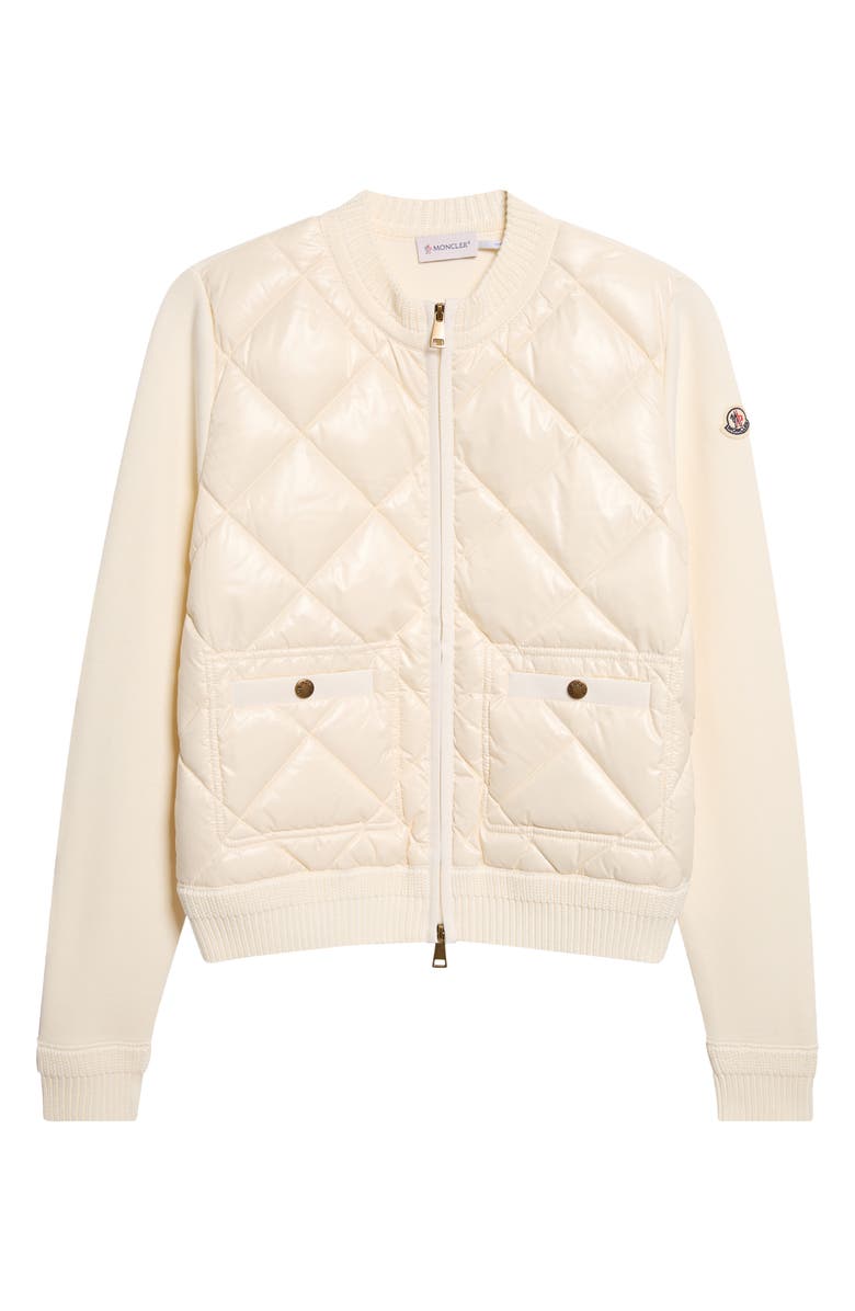 Moncler Cotton & Nylon Quilt Front Cardigan, Alternate, color, White