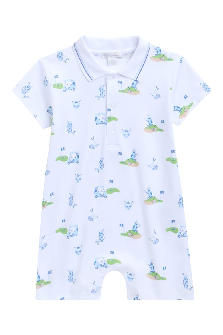 Print Pima Cotton Polo Romper, Main, color, MULTI BLUE
