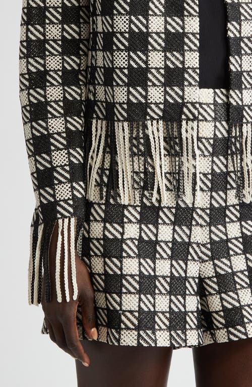 Oscar De La Renta Check Fringe Crop Jacket