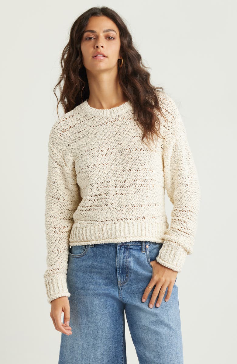 Treasure & Bond Drop Stitch Cotton Crewneck Sweater, Main, color, Ivory Dove