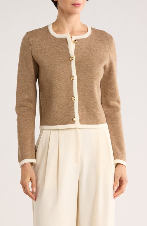 Tipped Merino Wool Crop Cardigan