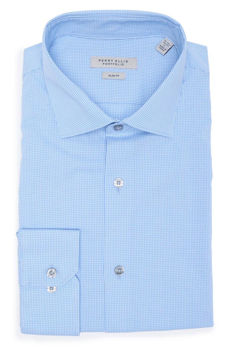 Slim Fit Micro Check Dress Shirt, Main, color, BLUE