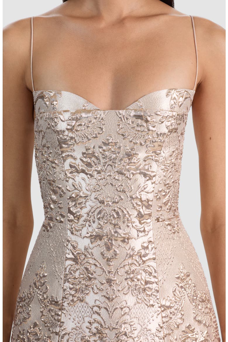 Hallie Metallic Damask Jacquard Cocktail Dress, Alternate, color, GOLD