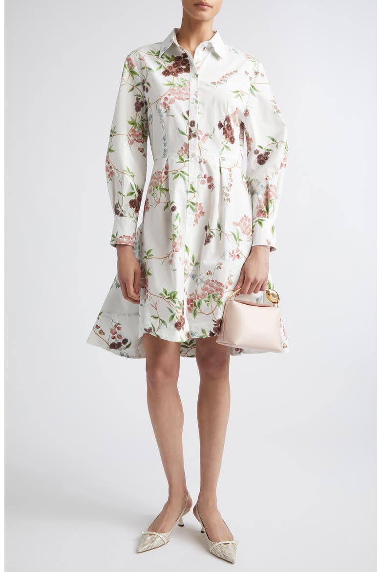 Chintz Floral Long Sleeve Organic Cotton Poplin Shirtdress, Main, color, FRENCH CHINTZ MULTI WHITE
