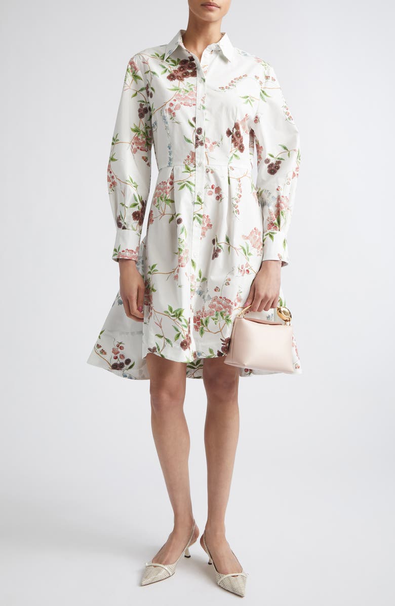 Erdem Chintz Floral Long Sleeve Organic Cotton Poplin Shirtdress, Main, color, French Chintz Multi White