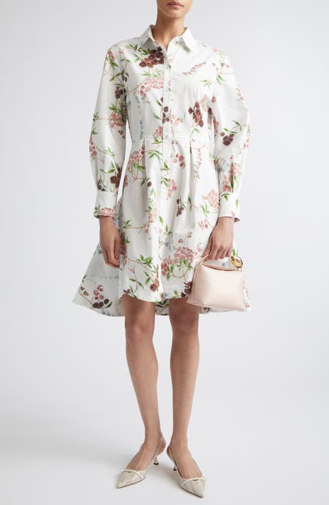 Chintz Floral Long Sleeve Organic Cotton Poplin Shirtdress