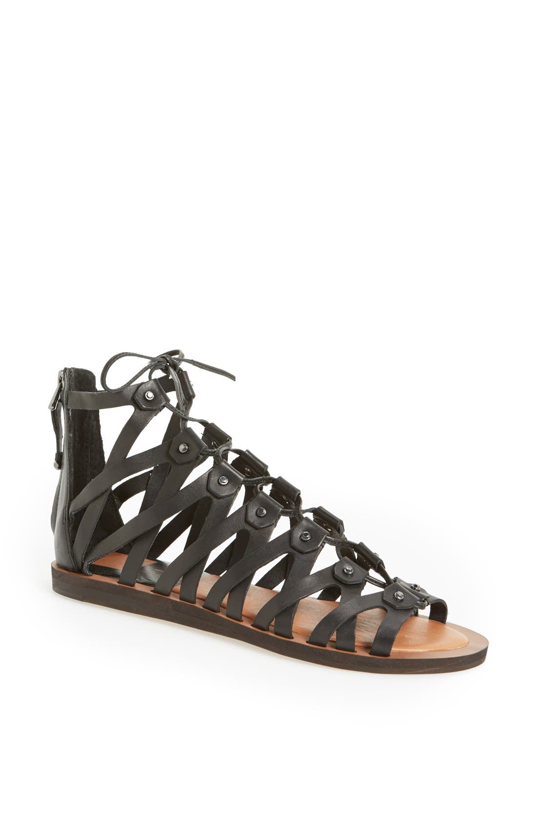 'Fray' Sandal, Main, color, BLACK LEATHER
