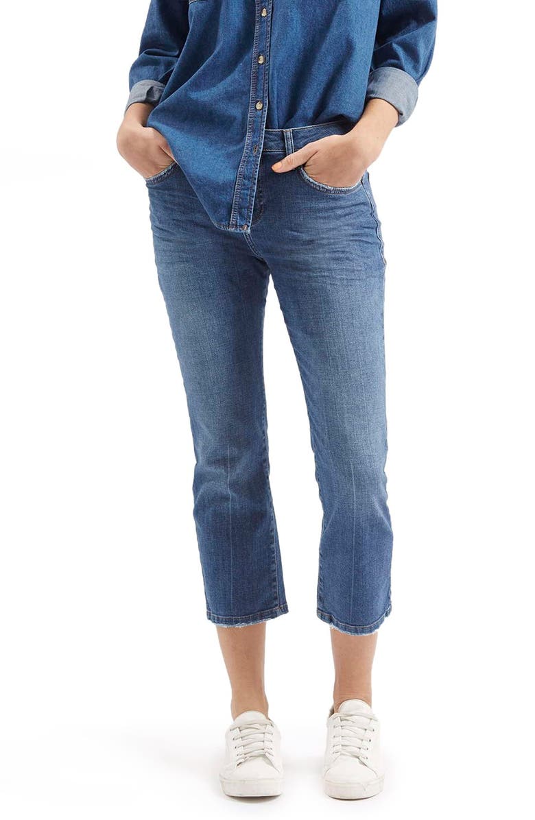 Topshop Flared Crop Jeans, Main, color, 