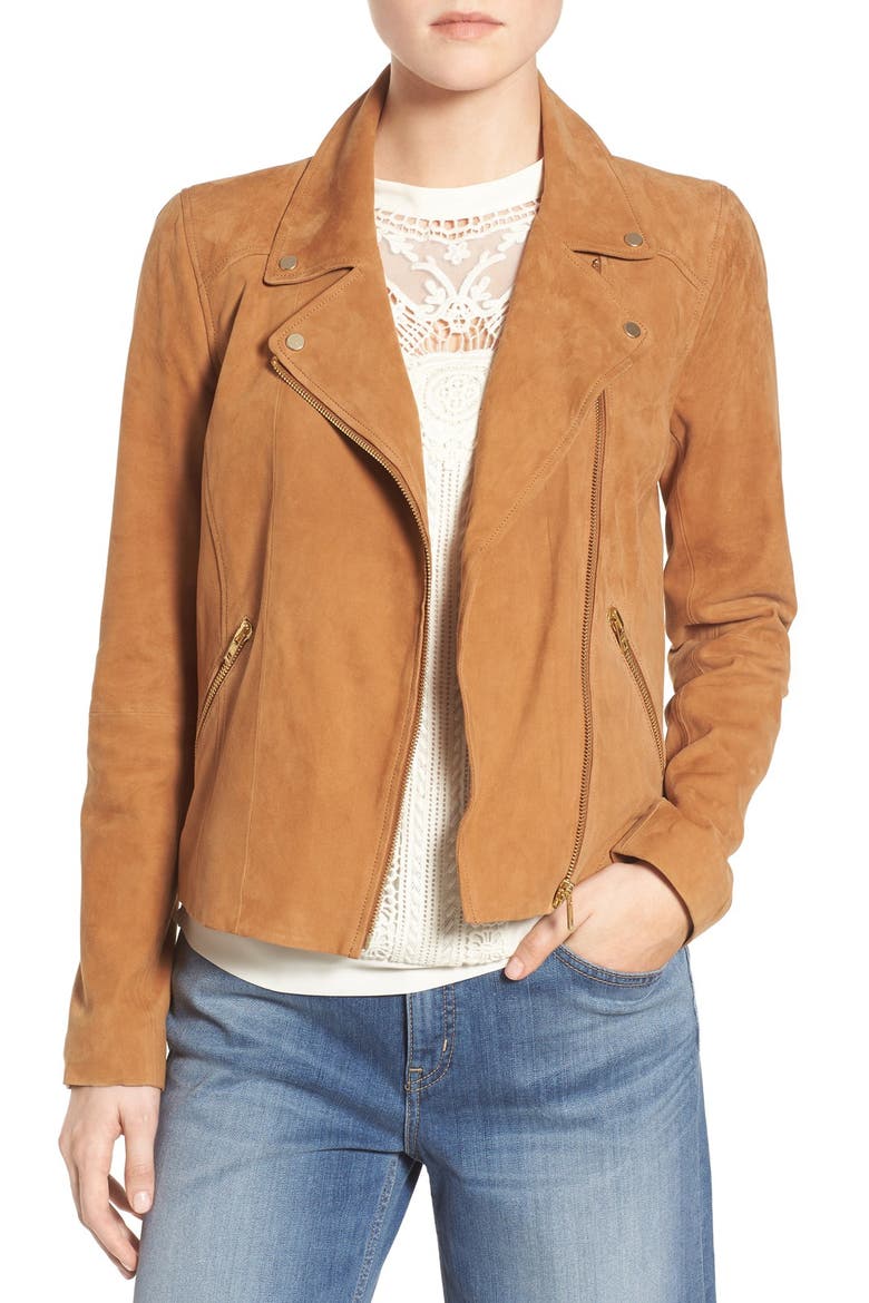 Suede Moto Jacket, Main, color, TAN COGNAC