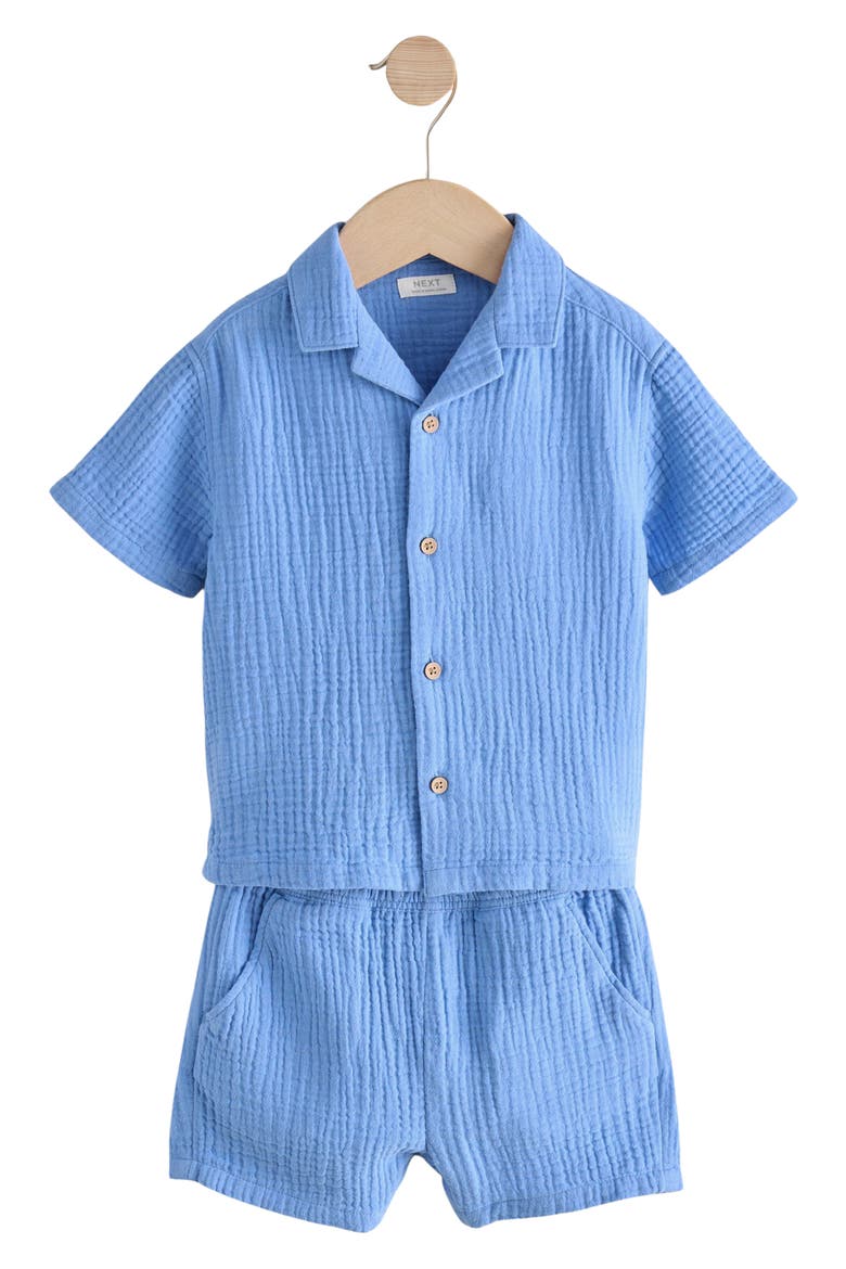 Kids' Doubleface Cotton Button-Up Shirt & Shorts Set, Alternate, color, BLUE
