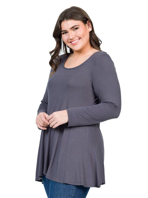 24seven Comfort Apparel Poised Long Sleeve Swing Tunic Top In Blue