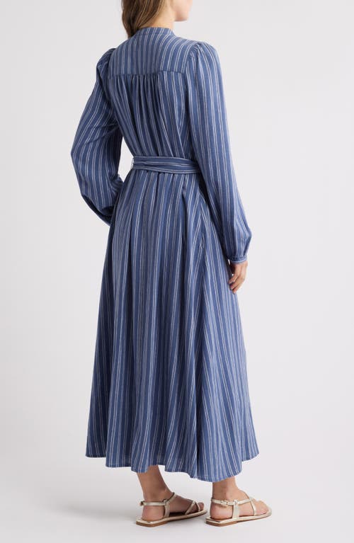 Caslonr Caslon(r) Stripe Long Sleeve Belted Shirtdress In Blue Vintage- White Stripe