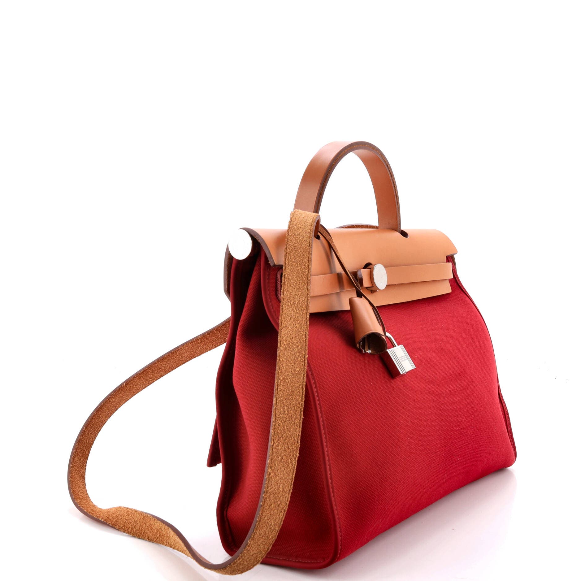 Pre-Owned Hermes Herbag Zip Leather and Toile 31, Alternate, color, Rouge Grenat