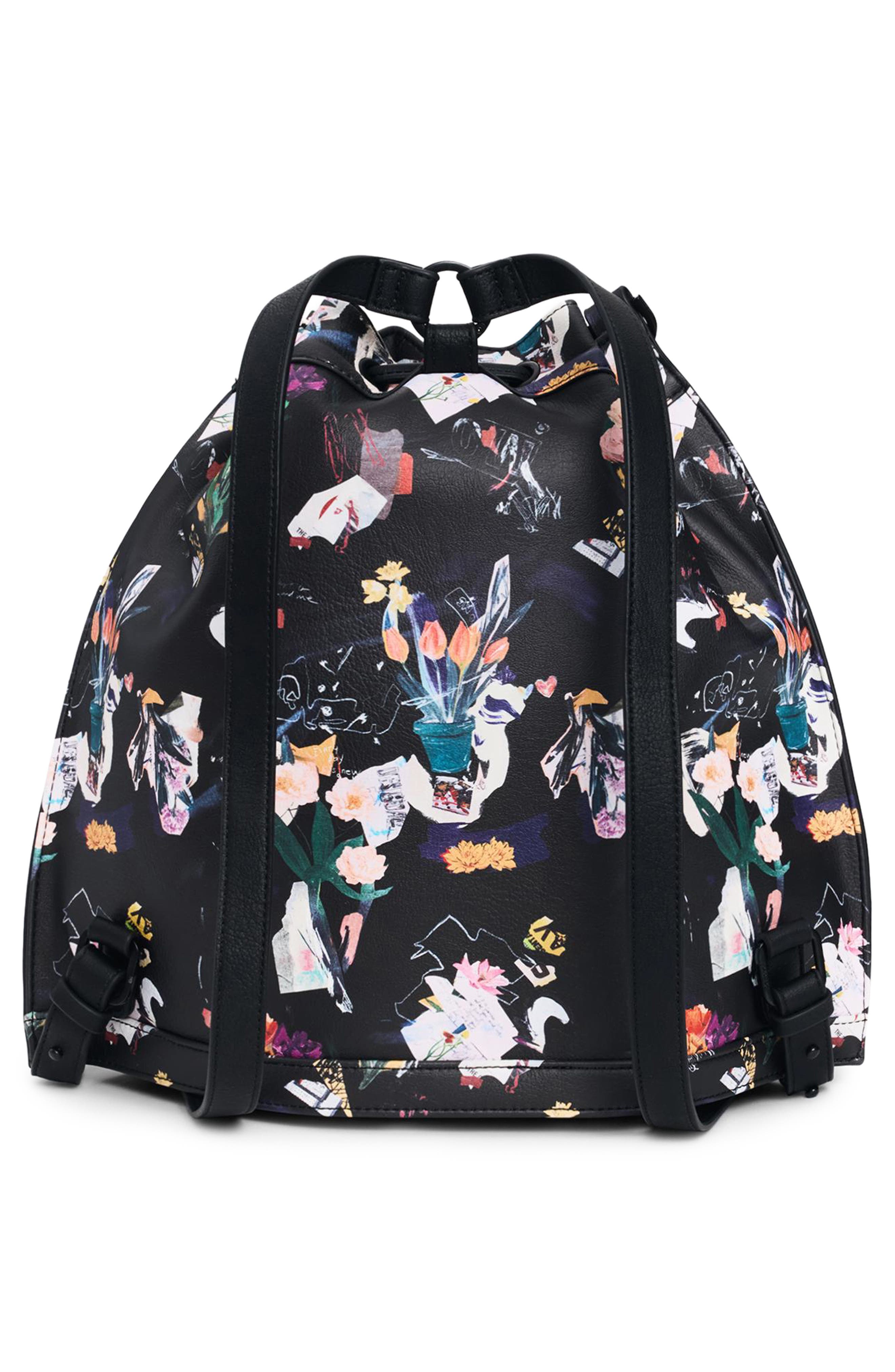 Desigual Floral Woven Faux Leather Backpack, Alternate, color, Black