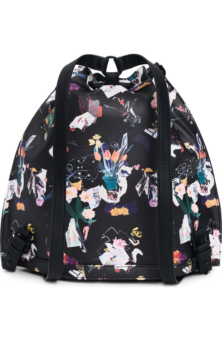 Desigual Floral Woven Faux Leather Backpack, Alternate, color, Black