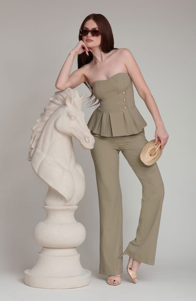 Avec Les Filles Strapless Pleated Peplum Top, Alternate, color, Sage