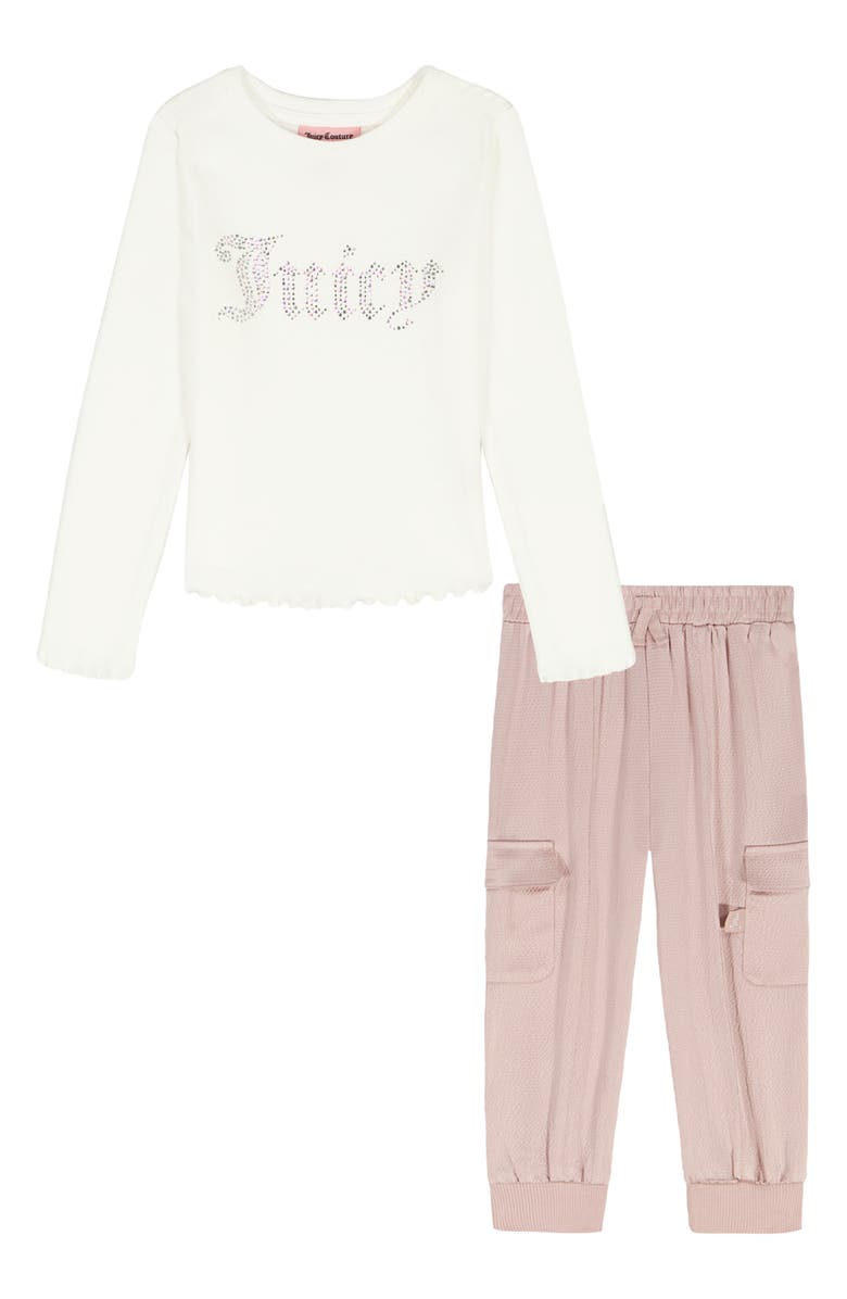 Juicy Couture Kids' Long Sleeve T-Shirt & Satin Pants Set, Main, color, White