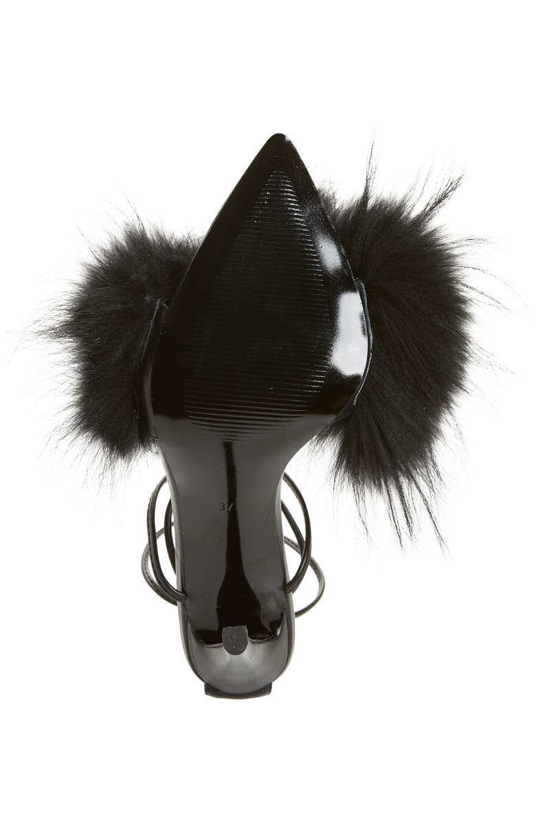 AZALEA WANG Bunny Faux Feather Ankle Wrap Sandal, Alternate, color,