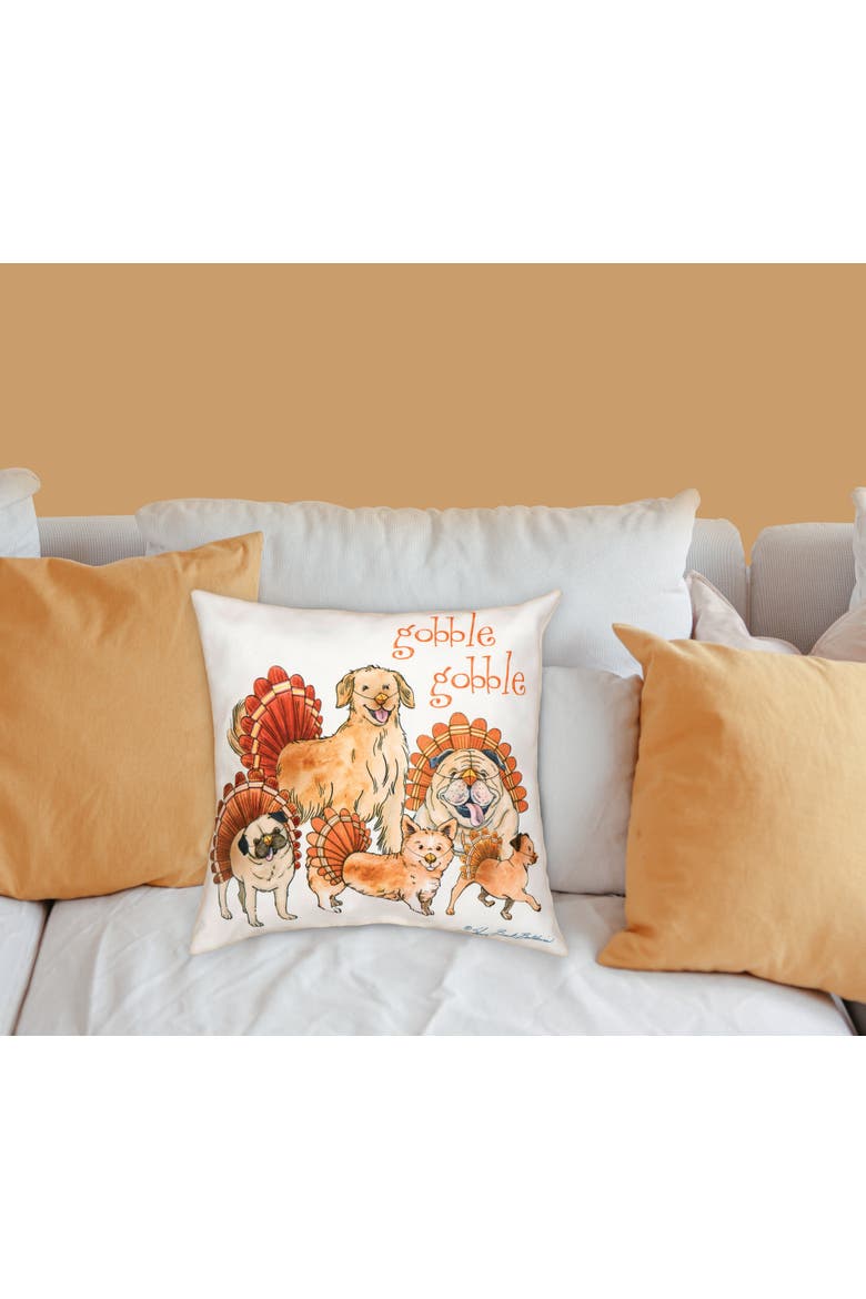The Gobblers Dog Festive Turkeys Gobble Gobble Premium Indoor/Outdoor Accent Throw Pillow, 18" x 18", Alternate, color, Orange