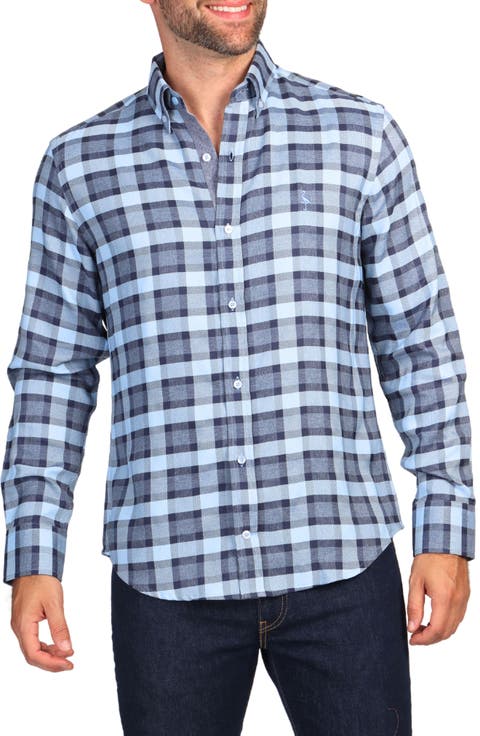 Modern Fit Melange Plaid Performance Button-Down Shirt