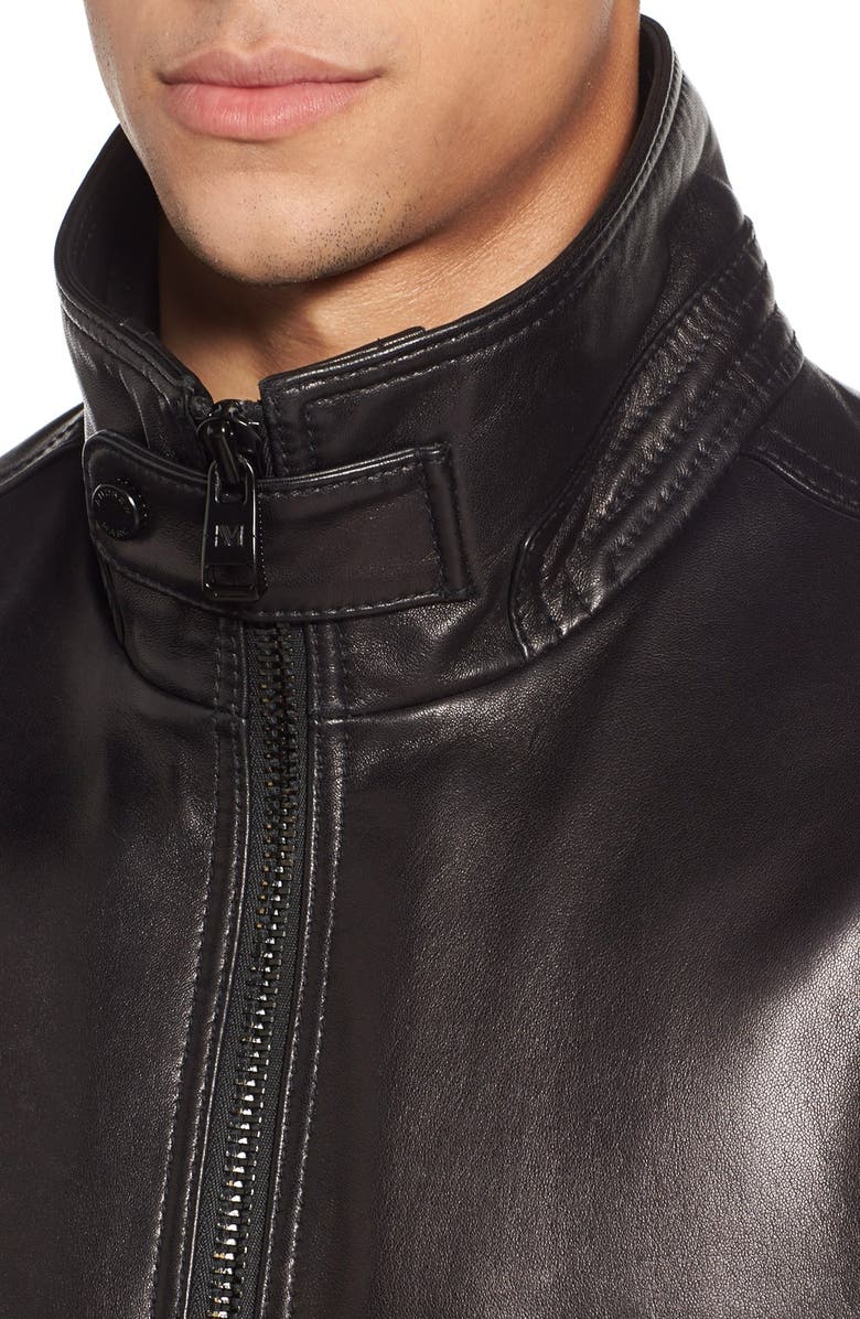 Andrew Marc Marc New York by Andrew Marc 'Flycroft' Leather Moto Jacket with Genuine Rabbit Fur Lining, Alternate, color, 