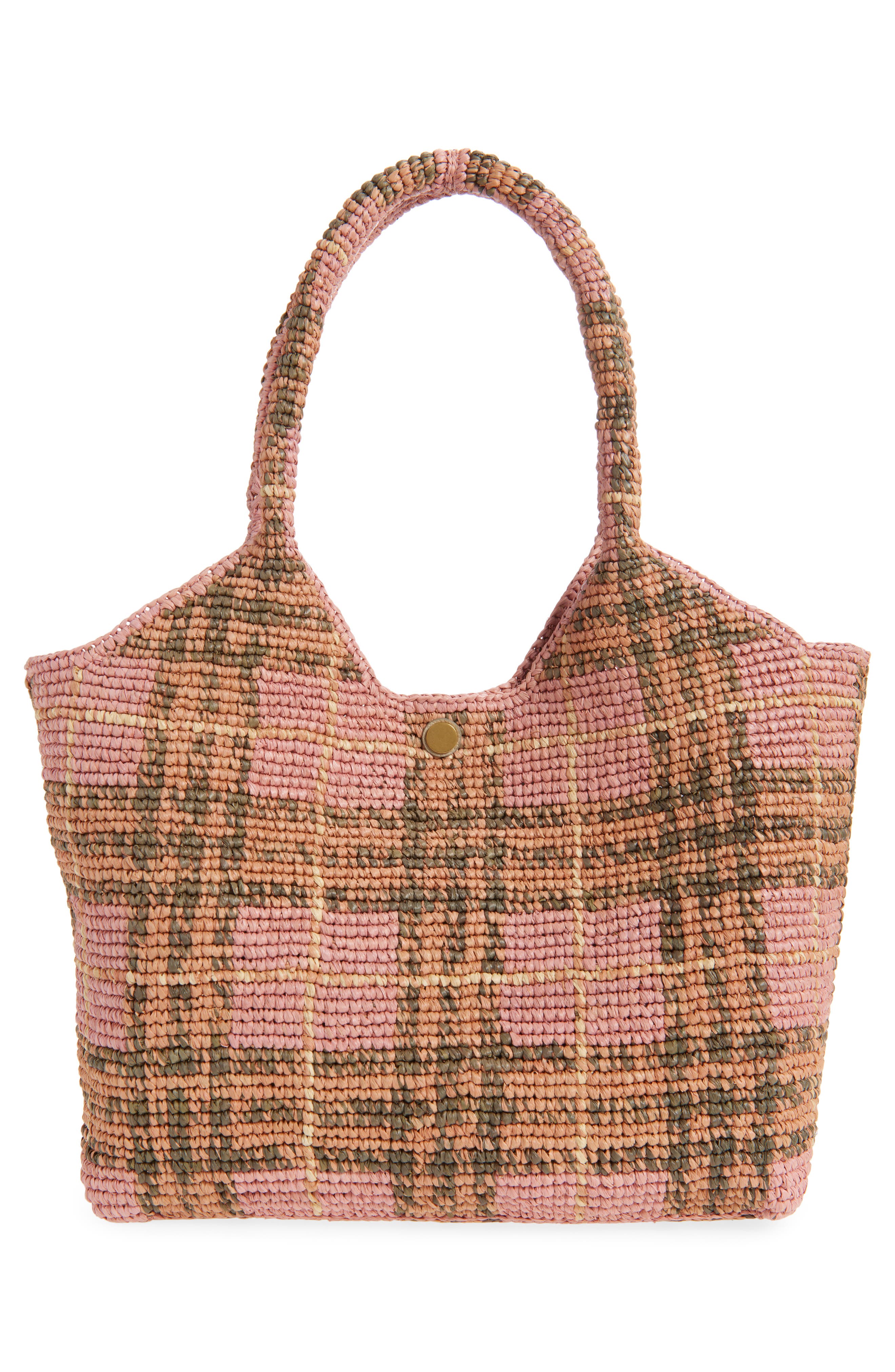 Burberry Small Margate Check Raffia Tote, Alternate, color, Pink Ip Check