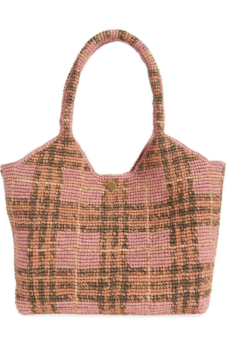 Burberry Small Margate Check Raffia Tote, Alternate, color, Pink Ip Check