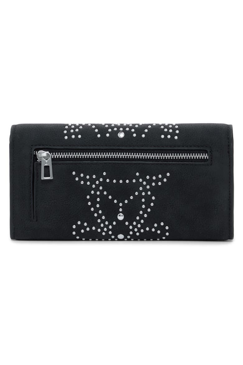 Studded Faux Leather Wallet, Alternate, color, BLACK