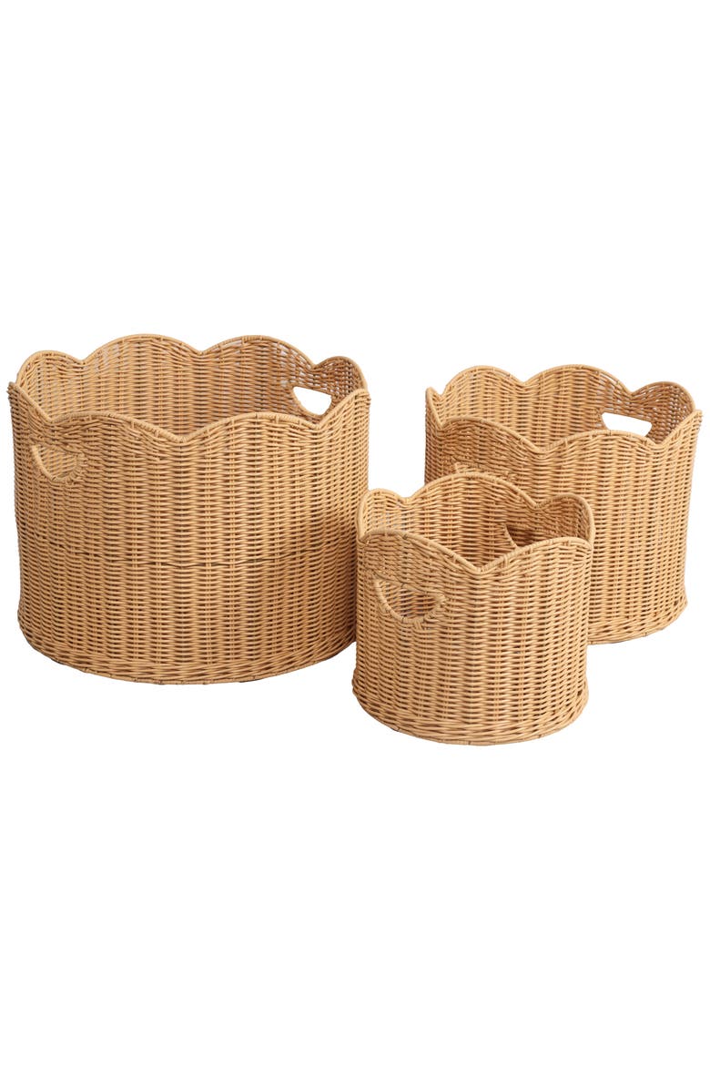 Maris Resin/Metal Scalloped Edge Nesting Storage Baskets with Handles, Main, color, Natural