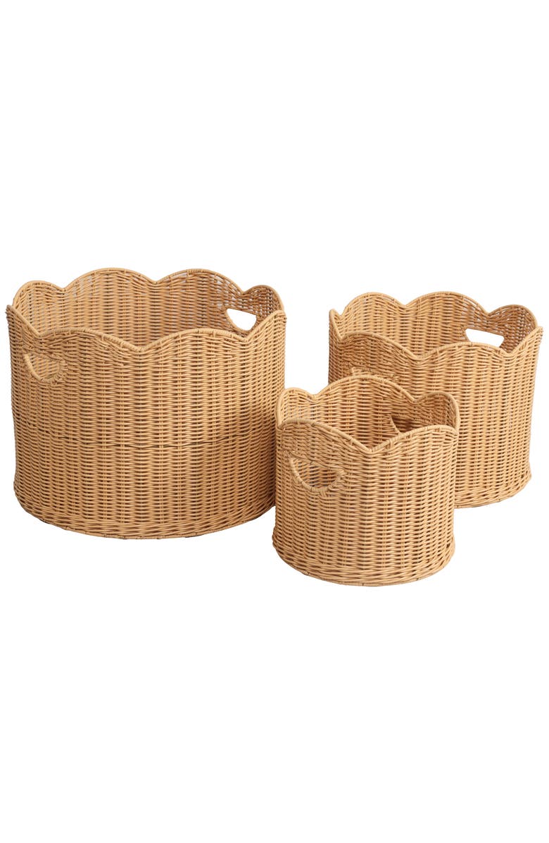 HAPPIMESS Maris Resin/Metal Scalloped Edge Nesting Storage Baskets with Handles, Main, color, Natural