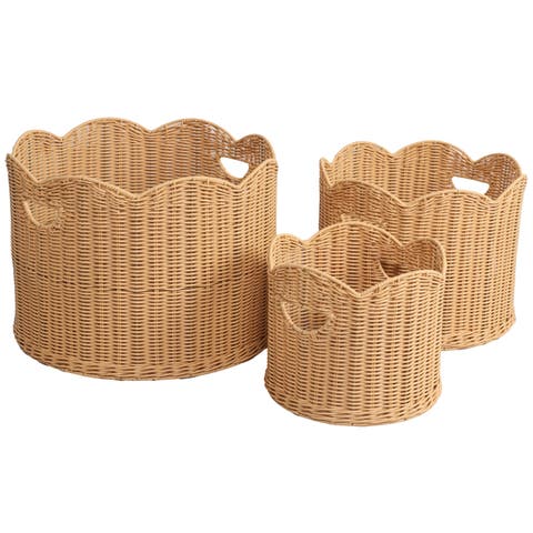 Maris Resin/Metal Scalloped Edge Nesting Storage Baskets with Handles (Set of 3)