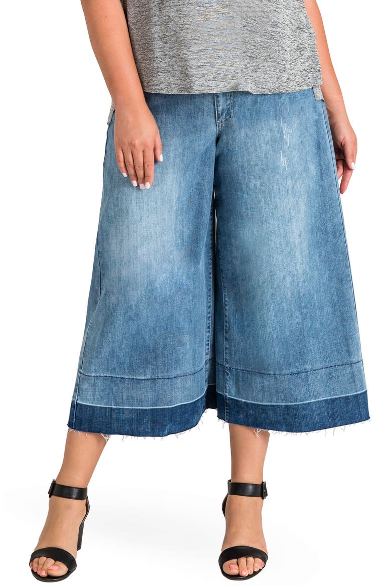 Release Hem Denim Culottes, Main, color, SPRUCE