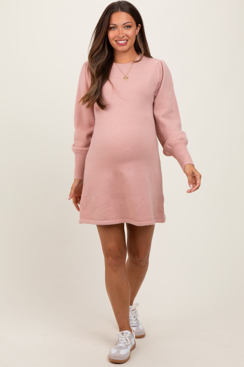 Knit Bubble Sleeve Mini Dress, Main, color, Pink