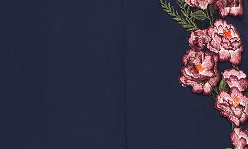 Kay Unger Nadine Floral Embroidered One-shoulder Jumpsuit In Midnight