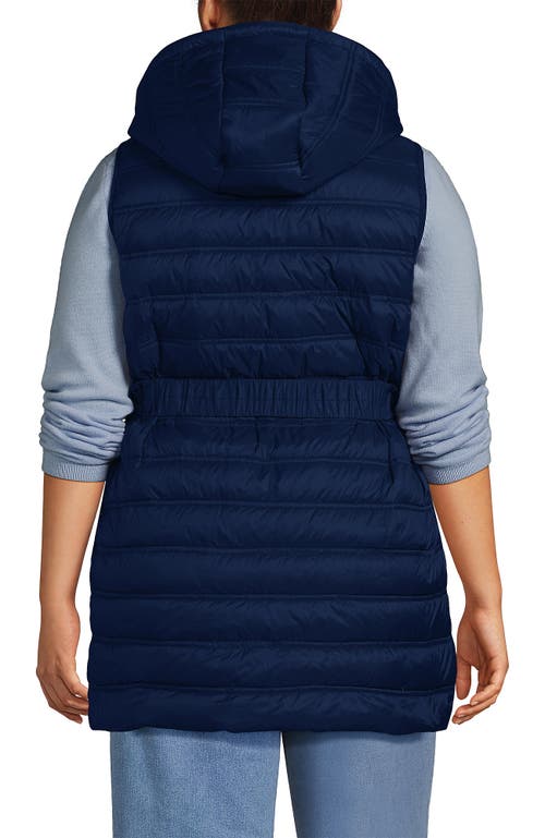Lands' End Wanderweight Belted Packable Down Vest In Deep Sea Navy