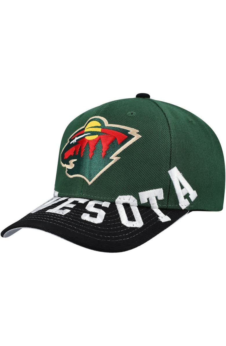 Mitchell & Ness Men's Mitchell & Ness Green/Black Minnesota Wild Underarch Two-Tone Pro Crown Snapback Hat, Main, color,