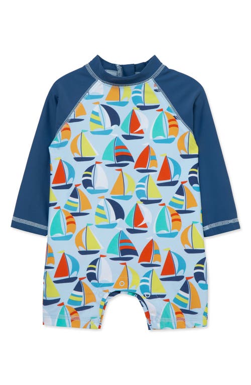 Shop Little Me Boat Long Sleeve One-piece Rashguard Swimsuit In Blue