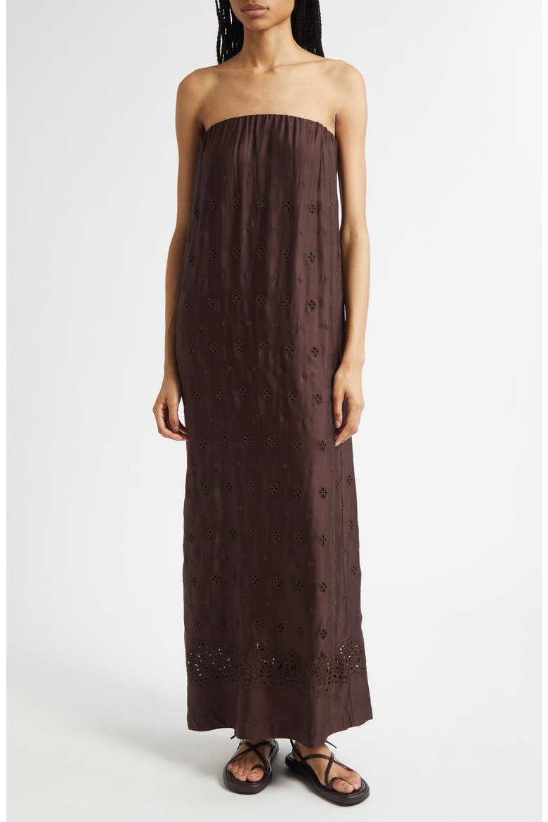 Dalia Eyelet Strapless Maxi Dress, Main, color, GANACHE